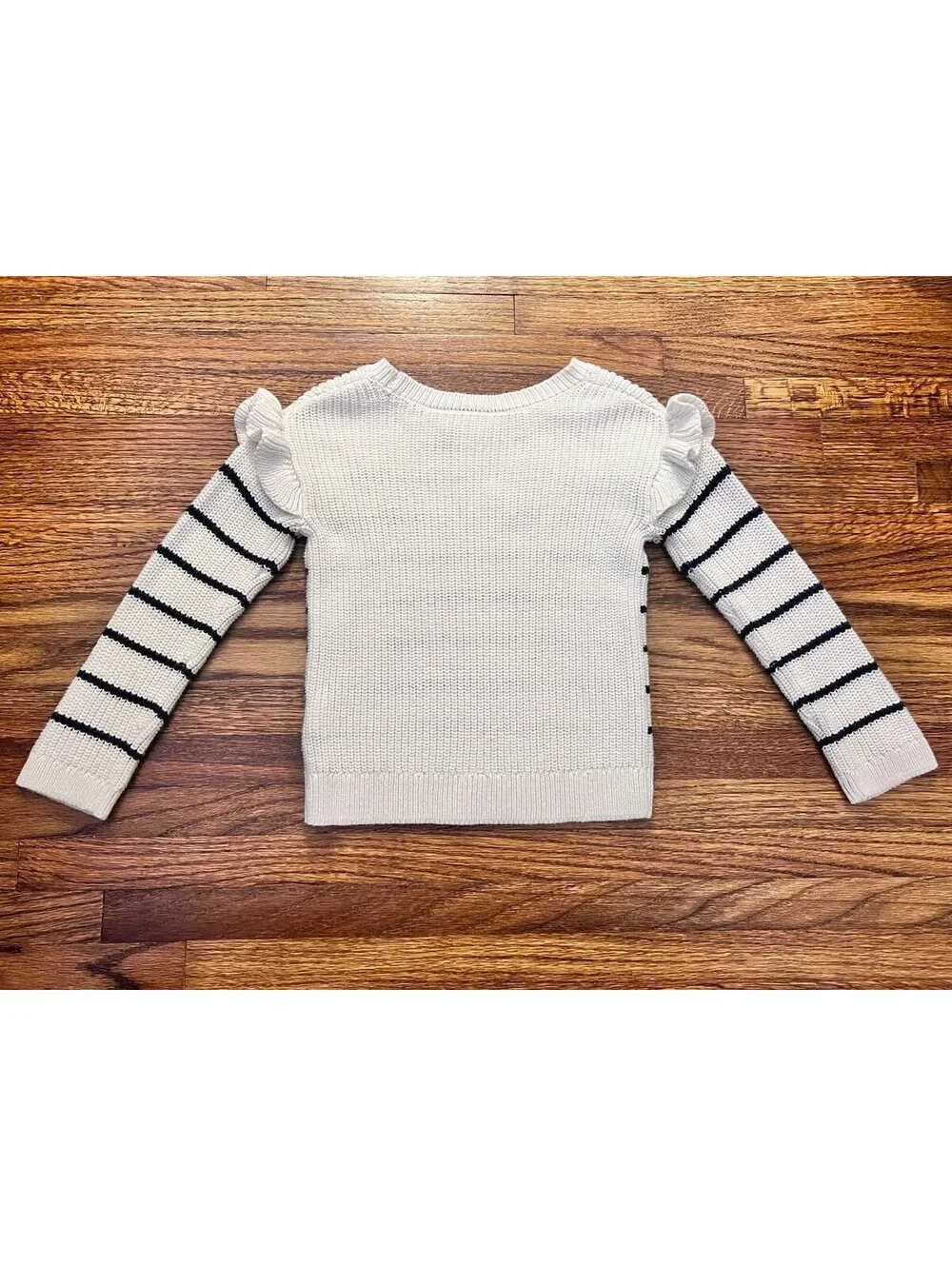 TCP Toddler Girls Long Sleeve Ruffle Sweater; White & Black Striped (3T)